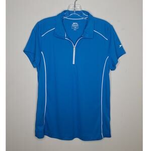Slazenger Golf blue short sleeve polo shirt zip up front and white accents large